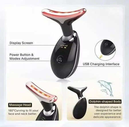Reacharable Face & Neck Massager β LED Light Therapy, Hot Compress & Vibration Device