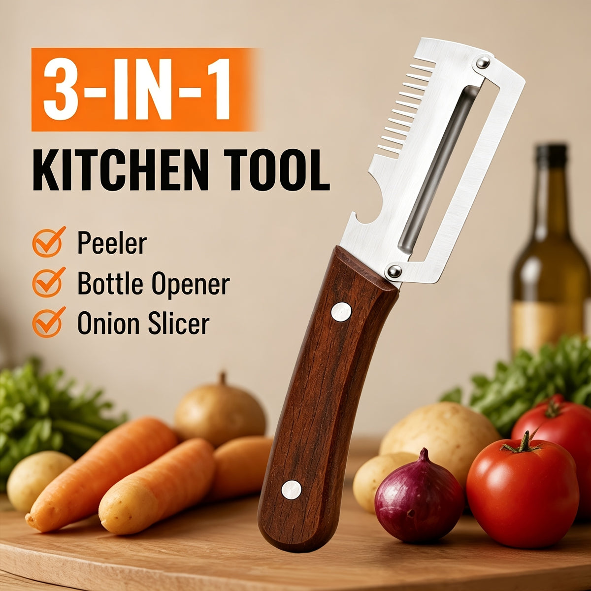 3-in-1 Multi-Function Kitchen Peeler – Peeler, Slicer & Bottle Opener