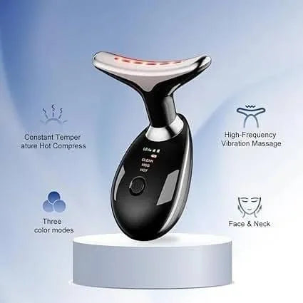 Reacharable Face & Neck Massager – LED Light Therapy, Hot Compress & Vibration Device