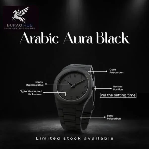 Arabic Aura Black Watch for Men Women with Digital Hands