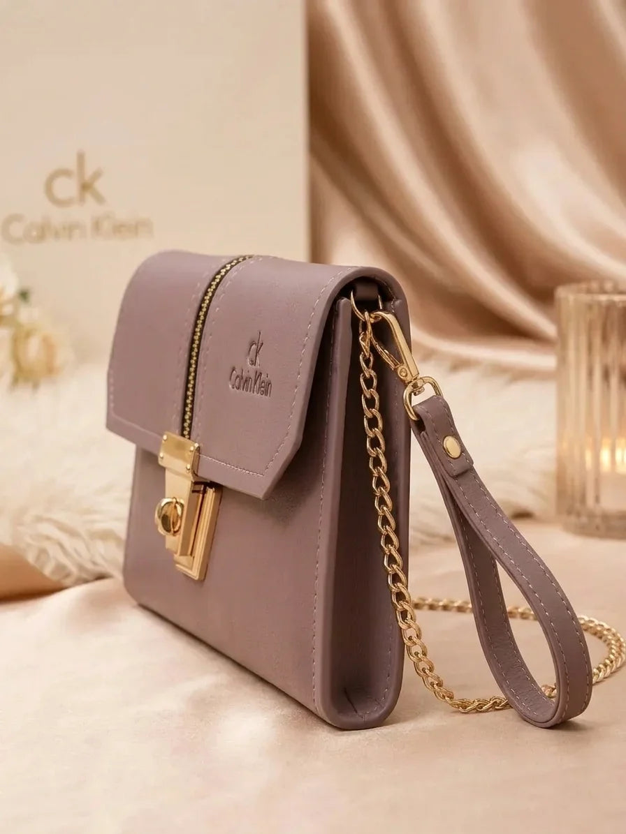 Women's Elegant Crossbody Sling Bag with Gold Chain Strap – Mauve Purple