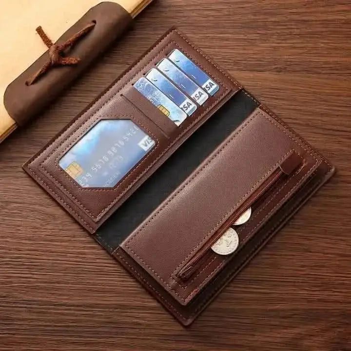 Men's Long Leather Wallet – Honeycomb Design Multi-Card Bifold Purse