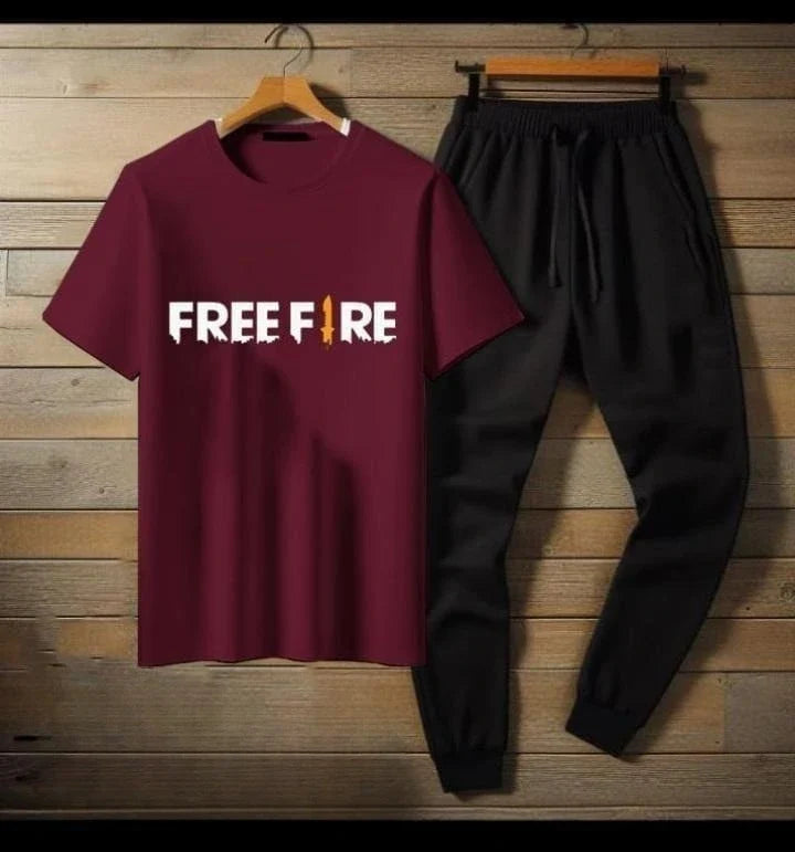 Men's Free Fire Printed T-Shirt & Trousers Set | Gaming Tracksuit for Men
